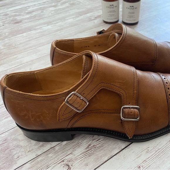 Saks Fifth Avenue Double Monk Strap Calf Skin Leather dress shoes - Picture 8 of 9